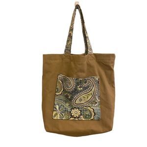 Handcrafted‎ Tan and Blue Paisley Reusable Shopping Bag